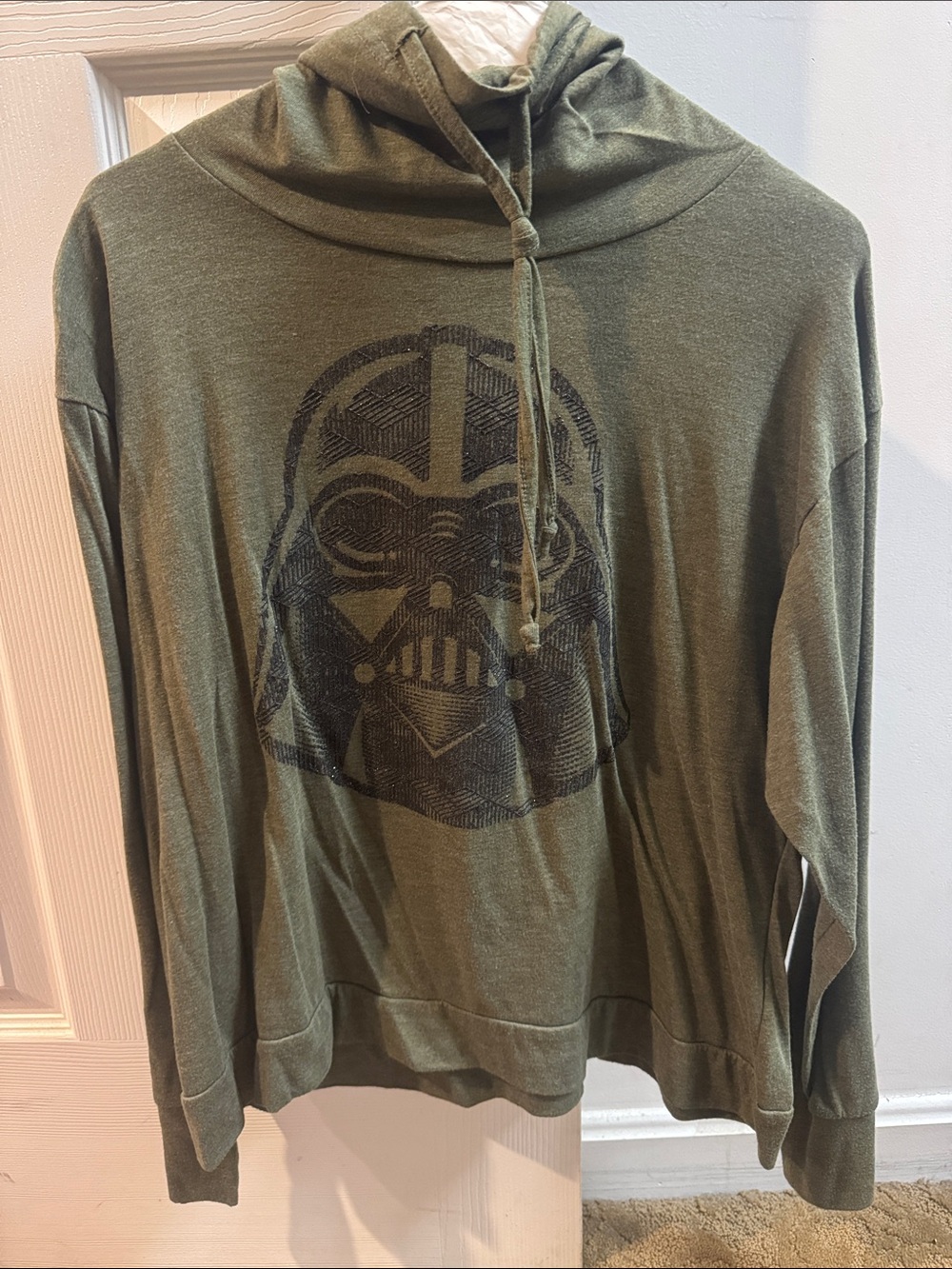 Olive Green Star Wars Darth Vader Graphic shirt with hood.
